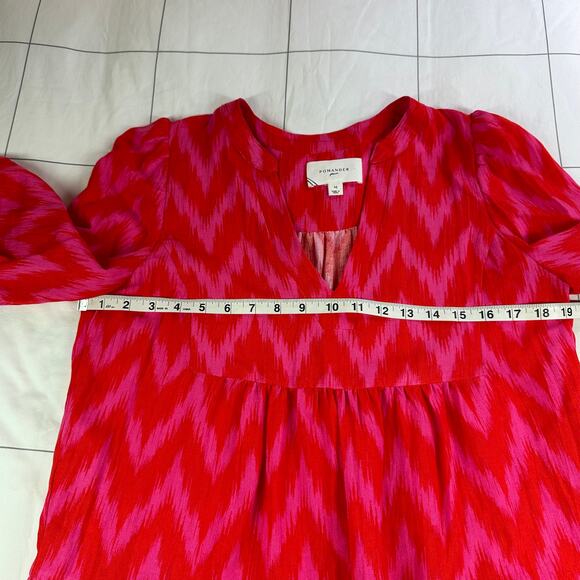 Pomander Place Dress Womens Medium Pink Kenzo Ikat Chevron Tiered Long Sleeve - Picture 9 of 11